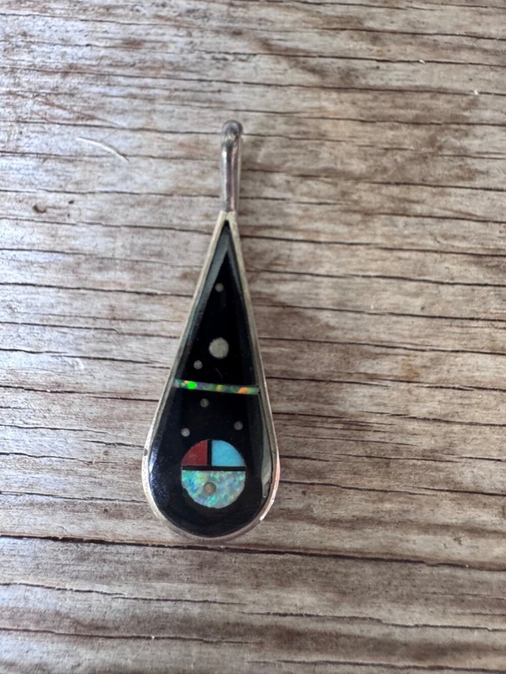 H Smith Sterling Silver Zuni Inlay Pendant Opal Turquoise Coral Onyx 4.74g
